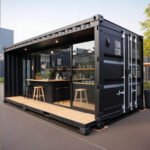Modern black modular container bubble tea shop with open service counter